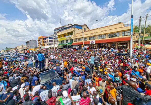 Edwin Sifuna and Linda Mwananchi leaders during political tour in Kitale, Trans Nzoia