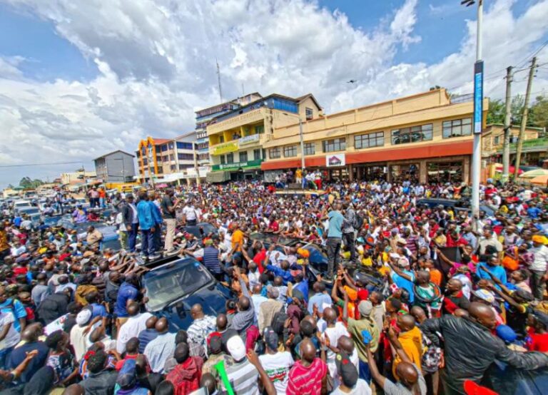Edwin Sifuna and Linda Mwananchi leaders during political tour in Kitale, Trans Nzoia