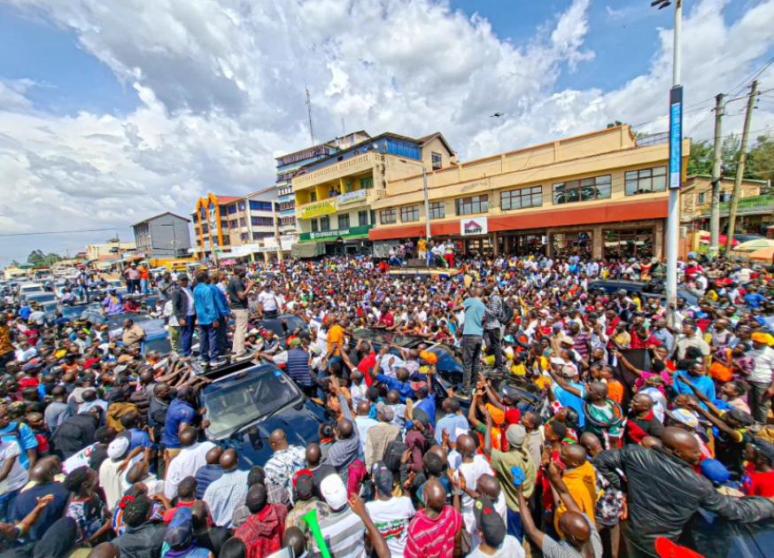 Edwin Sifuna and Linda Mwananchi leaders during political tour in Kitale, Trans Nzoia